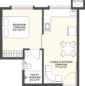 1 BHK apartment floor plan