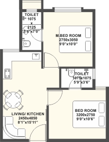 2 BHK apartment floor plan